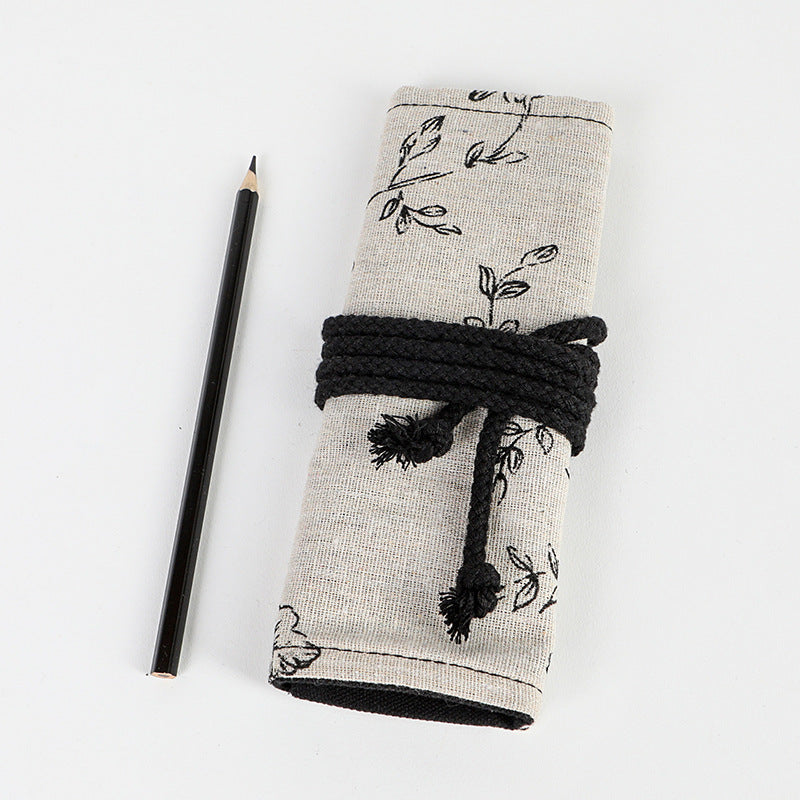 Black Peony Hefeng Printed Canvas Pencil Curtain High Capacity Pencil Roll Bag