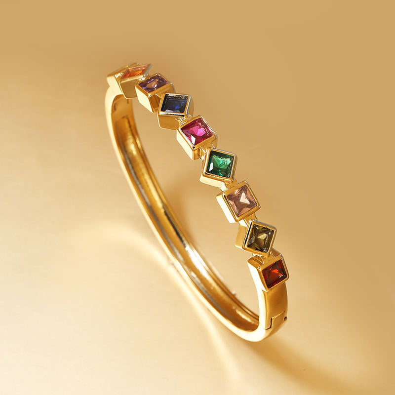 Geometric square inlaid colored diamond bracelet