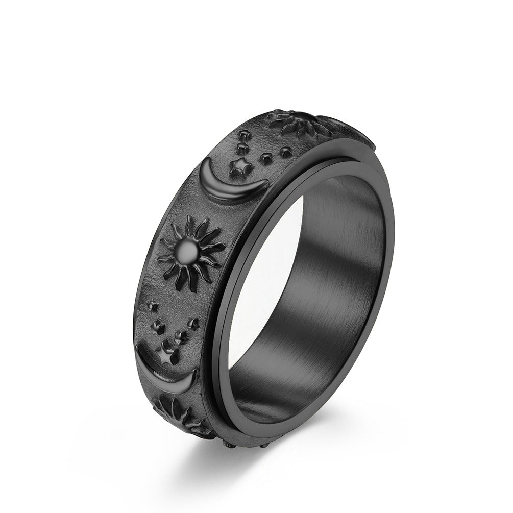 Stars Sun Moon Rotatable Titanium Steel Ring Ring