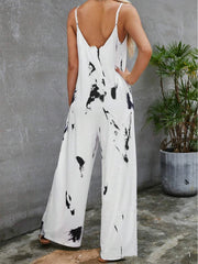 Langer Jumpsuit mit Rundhalsausschnitt und Print