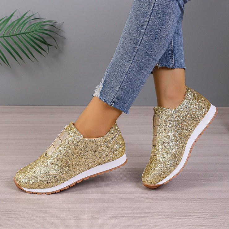 Gold Silber Pailletten Lässig Runde Zehe Slip-on Schuhe Outdoor Casual Walking Laufschuhe