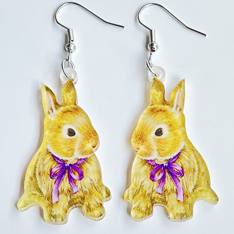 Easter Rabbit Flower Basket Cute Printed Egg Chick Spring Floral Earrings