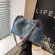 Denim Damen Tasche Denim Blau Gewebte Kette Messenger Bag Rautenförmige Stickerei Faden