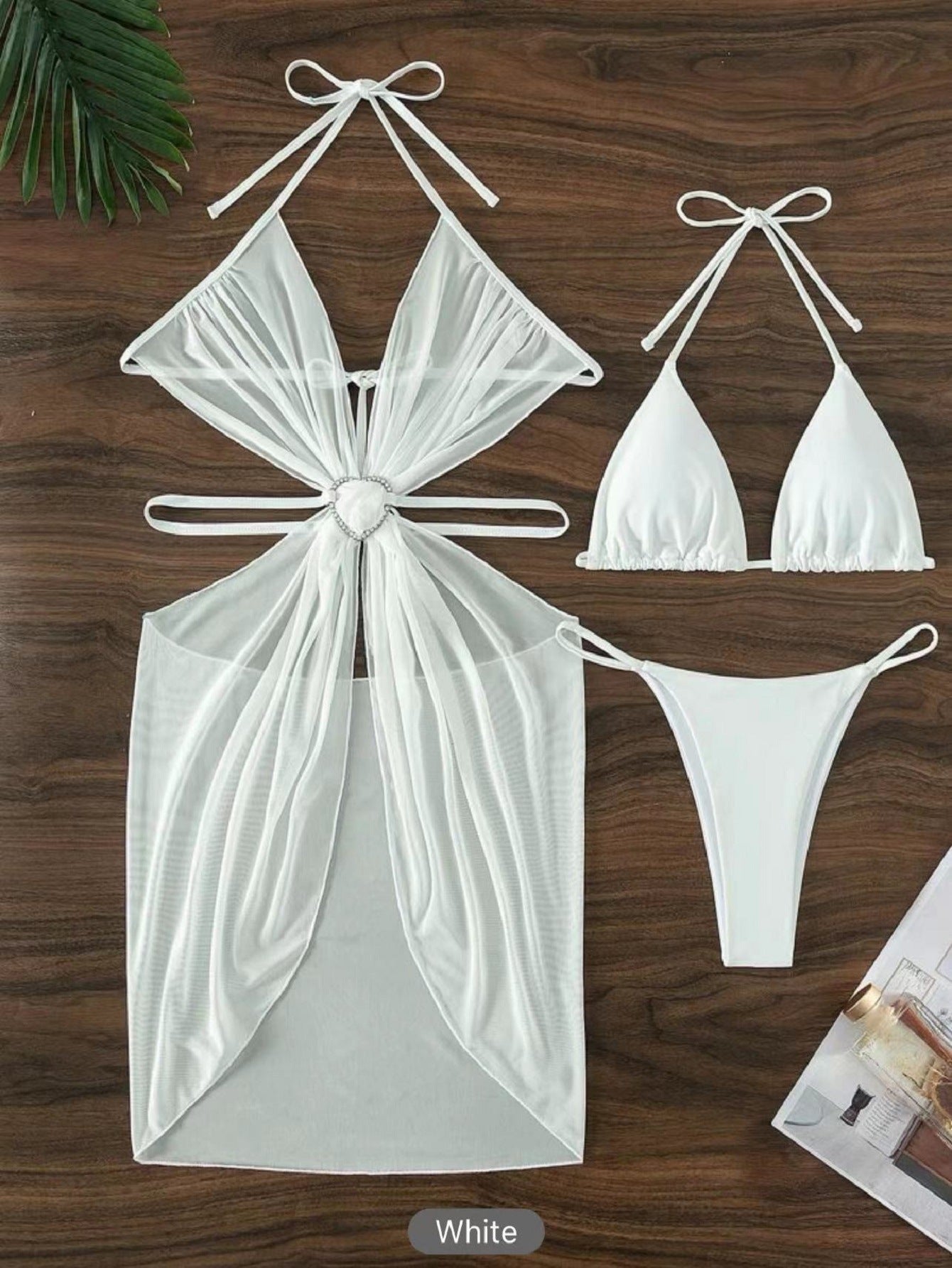 Three-piece bikini for women solid color split swimsuit