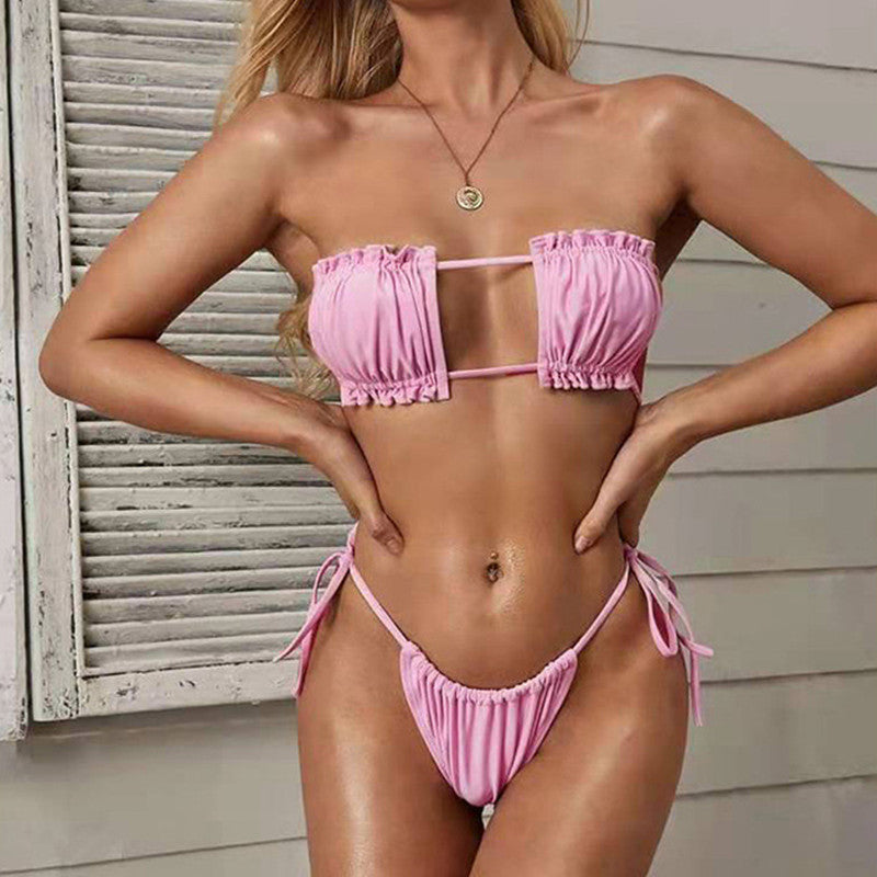 Dreieck Plissee Farbe Bikini