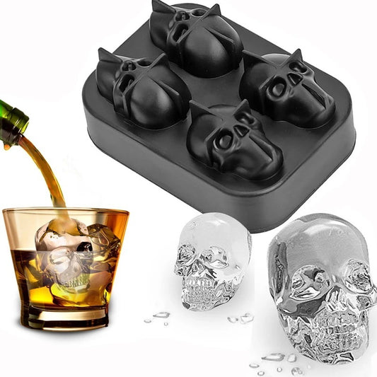 4-piece silicone skull ice cube mold