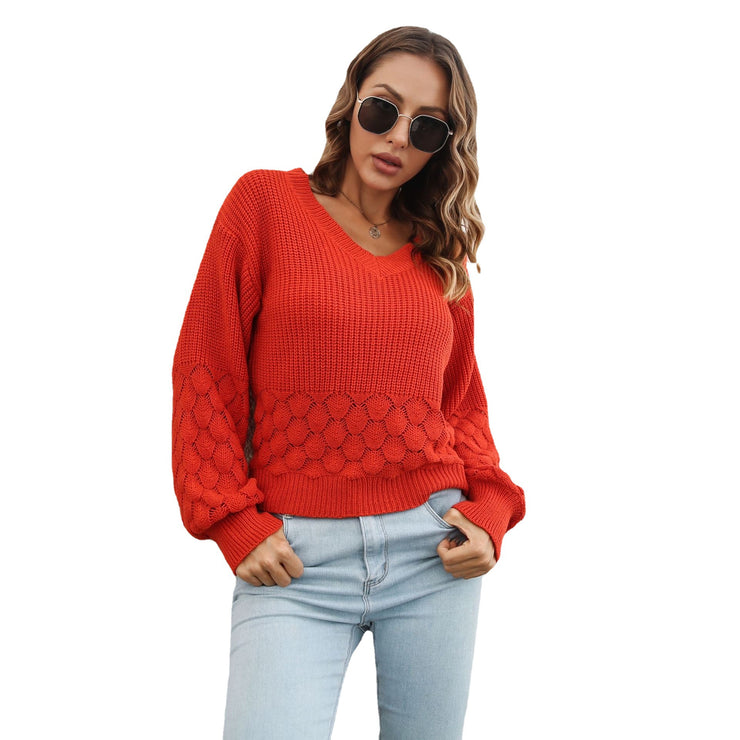 Damen Dreidimensionale Feder Lose Herbst Und Winter Laterne Ärmel Pullover