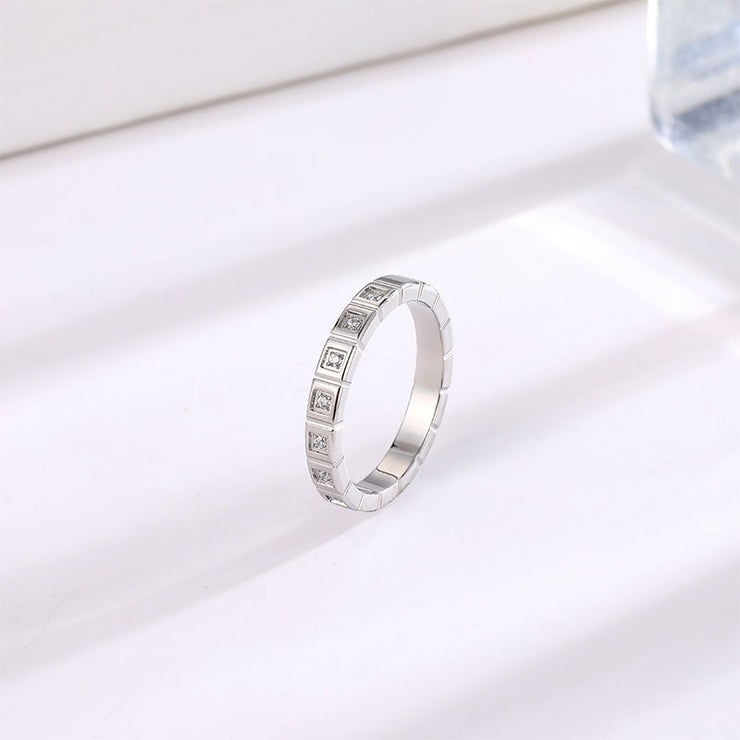 Women's Simple Elegant Square Gang Drill Titanium Steel Ring