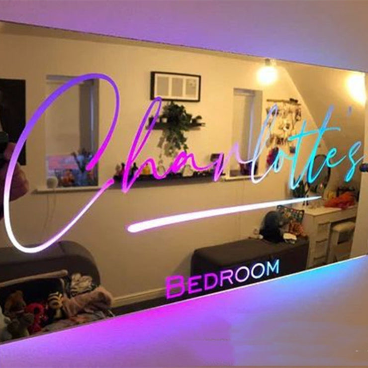 Personalisierter Namensspiegel mit Licht für Schlafzimmer, LED-Leuchtspiegel für die Wand, individuelles Foto,