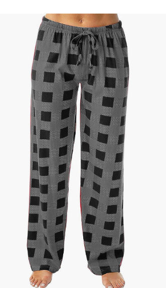 Drawstring Plaid Print Trousers Casual Loose Sports Home Pants Women