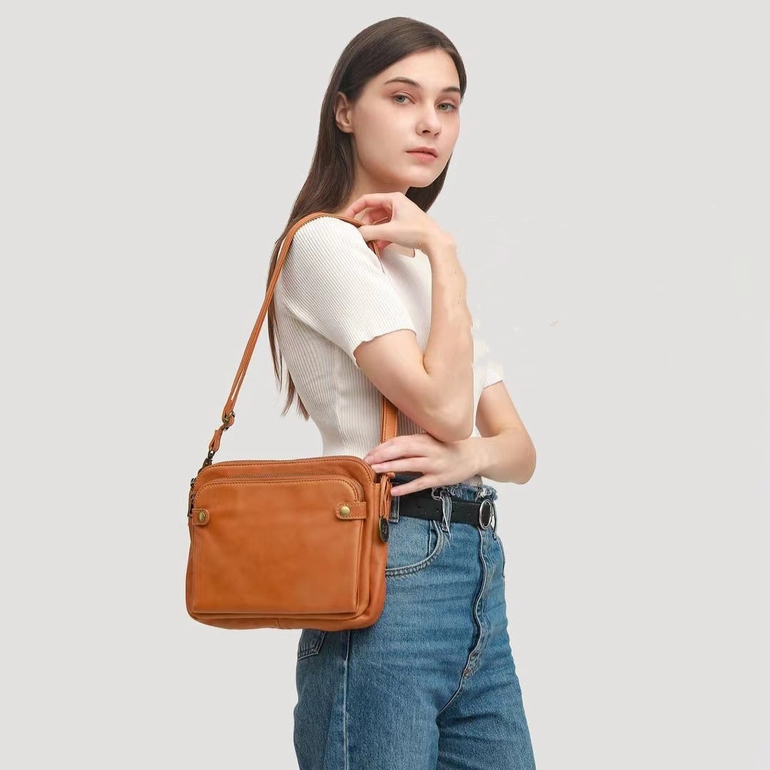 European and American retro three-layer leather messenger bag