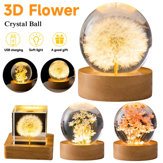 Dandelion Crystal Ball Glowing Night Light Eternal Flower