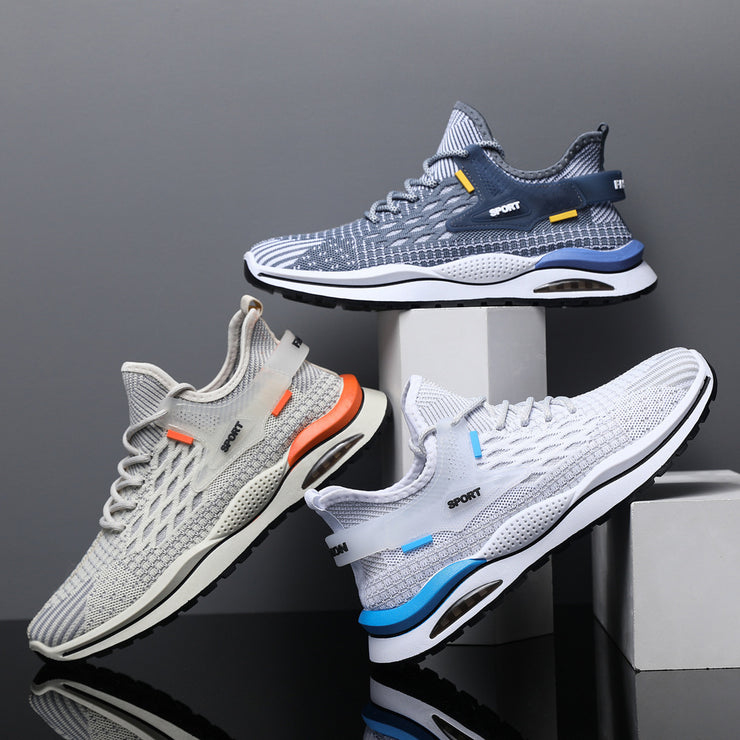 Herren Mesh-Sneakers Modische Schnürschuhe mit gestreiftem Karomuster, lässig, leicht, atmungsaktiv, Sportschuhe