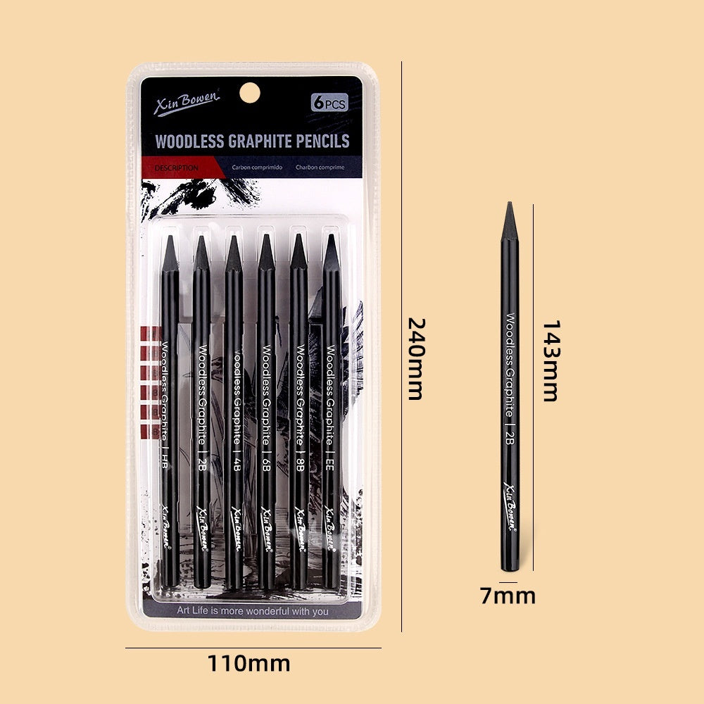 Wood-free Graphite Full Lead Sketching Pencil 6 PCs Suit For Art