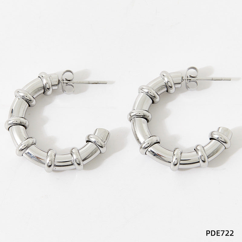 Stainless C- Shaped Ear Ring White Titanium Steel Earrings