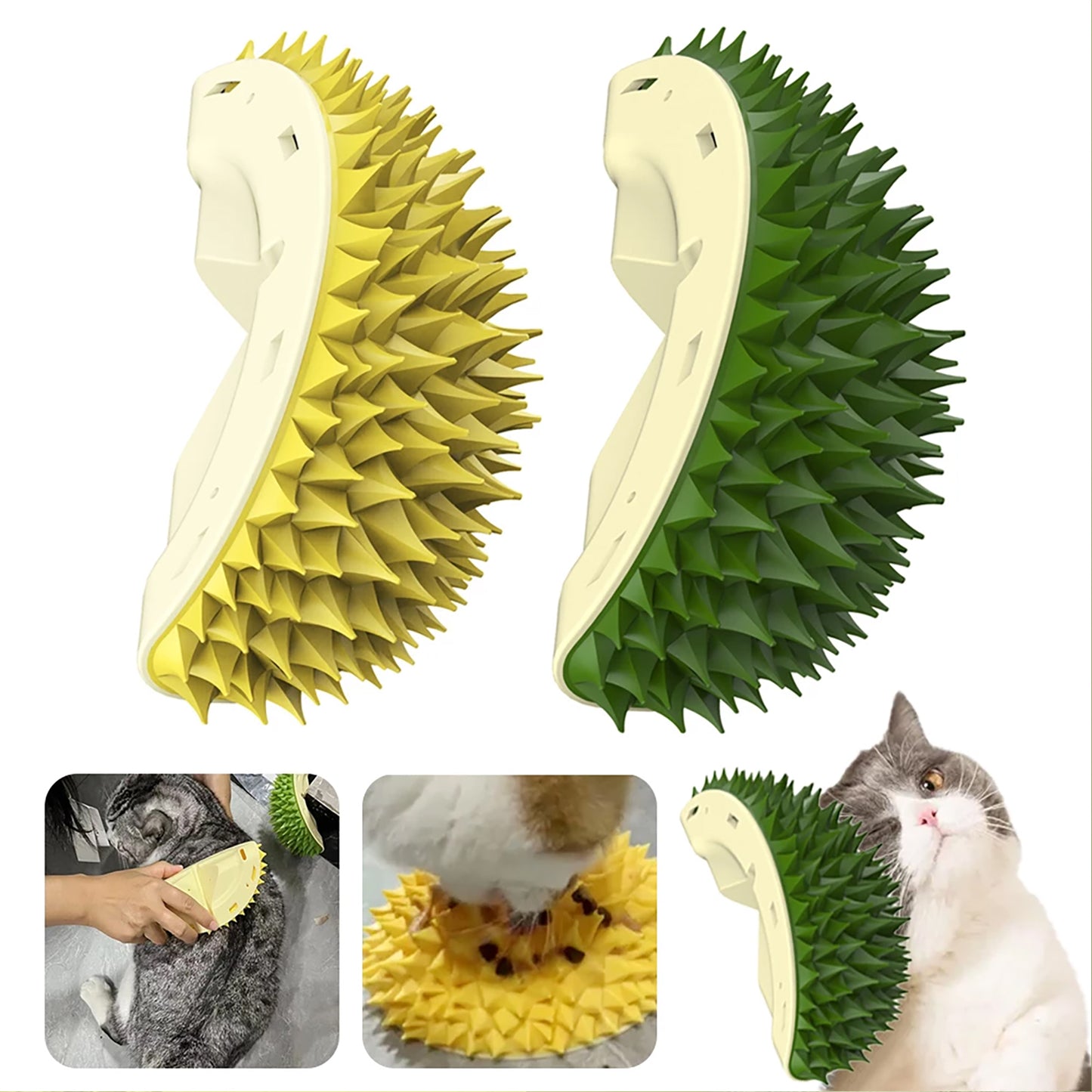 Durian Cat Brush, Self-Grooming Device for Dogs and Cats, Wall/Corner Scratching/Massage Combs in Durian Shape