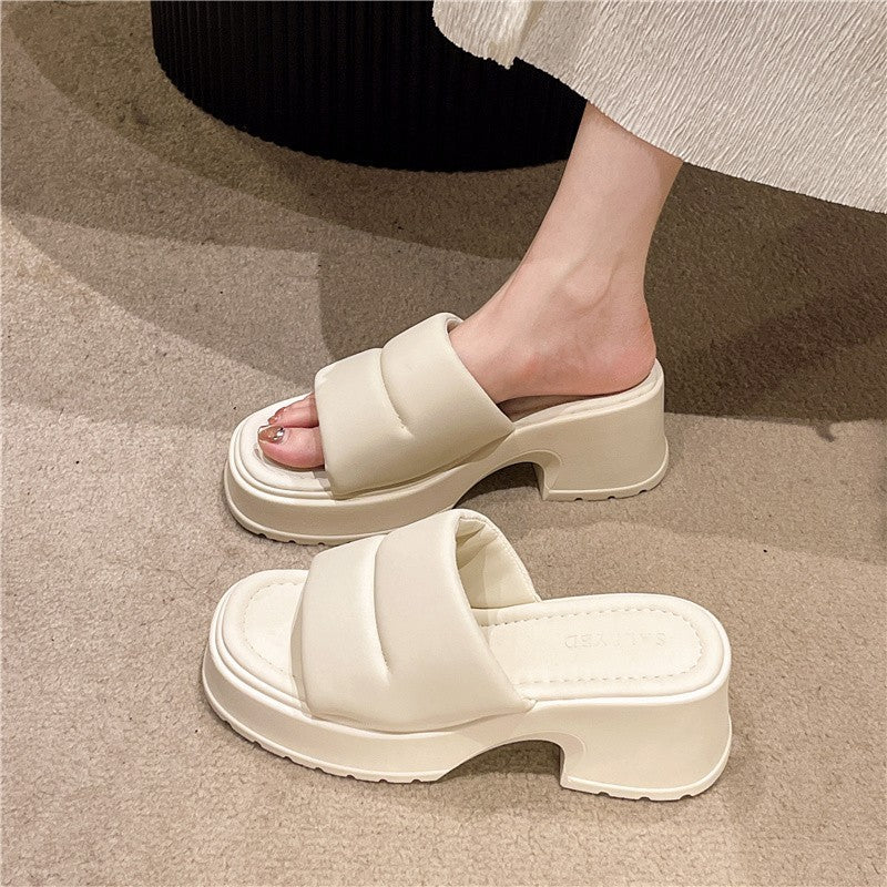 Women's outdoor high heel sandals summer new open toe simple all-match platform